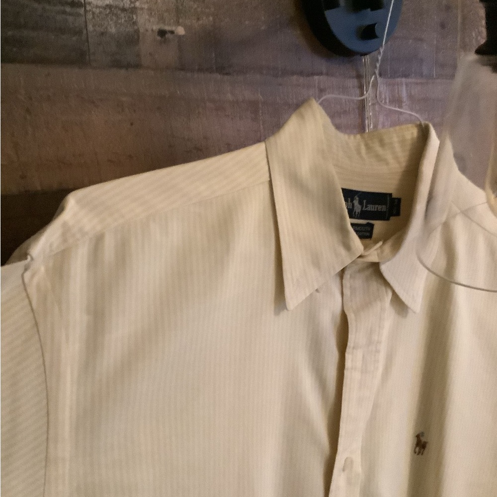 Ralph Lauren XL Button Up Long Sleeve Men’s Top, White/ Yellow Stripes